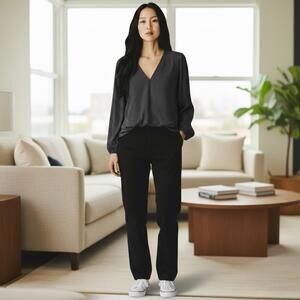 Loft Black Long Sleev Polka‎ Dot Women’s Vneck Blouse Size Large